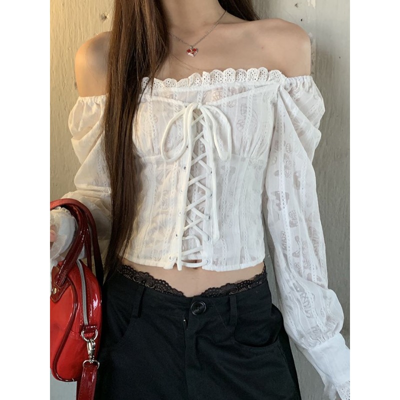 Deeptown White Lace Up Cropped - Summer Clothing Aesthetic avaliação e preço