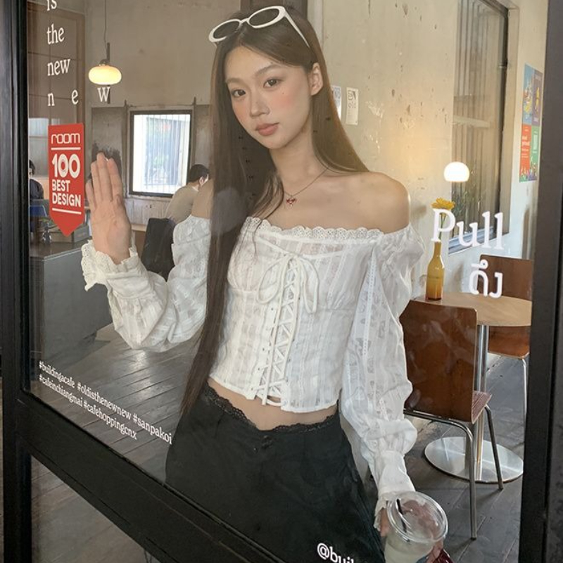 Deeptown White Lace Up Cropped - Summer Clothing Aesthetic avaliação e preço
