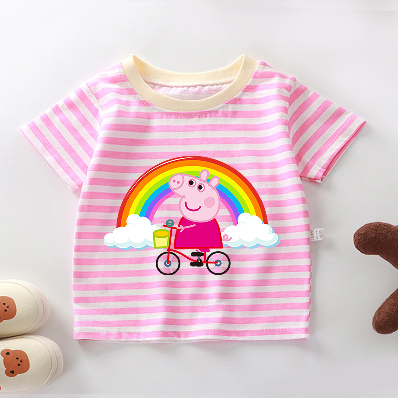 Peppas Pig Stripe T Shirts for - Summer Clothing Newborn avaliação e preço