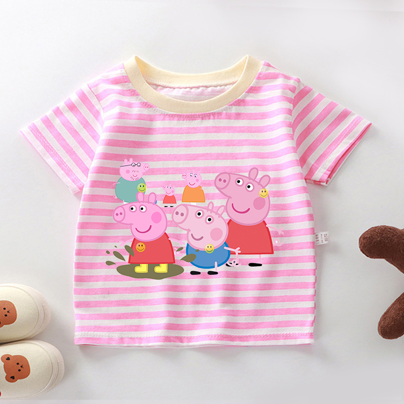 Peppas Pig Stripe T Shirts for - Summer Clothing Newborn avaliação e preço