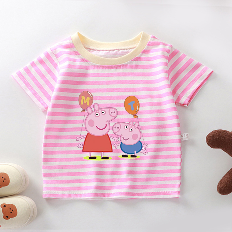 Peppas Pig Stripe T Shirts for - Summer Clothing Newborn avaliação e preço