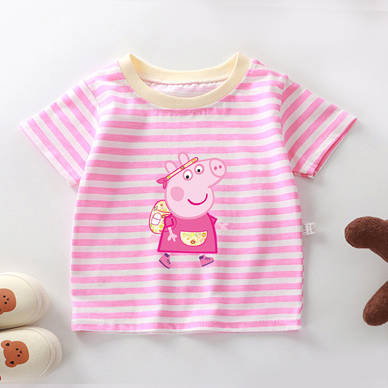 Peppas Pig Stripe T Shirts for - Summer Clothing Newborn avaliação e preço