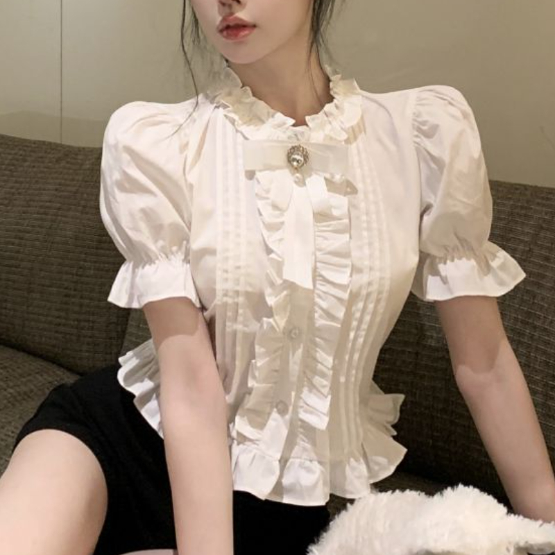 Puff Sleeve Shirts Women White - Summer Clothing Aesthetic avaliação e preço
