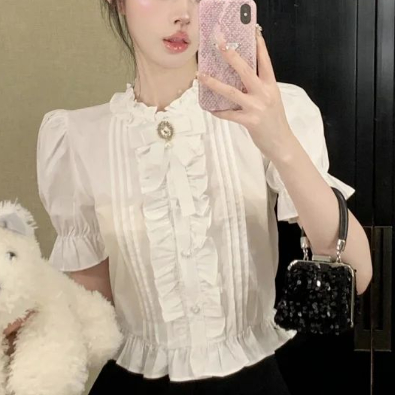Puff Sleeve Shirts Women White - Summer Clothing Aesthetic avaliação e preço